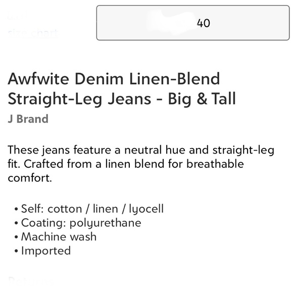 J Brand Awfwhite Denim Linen Blend Stright-Leg Jeans Men’s Size 40 NWT - Picture 3 of 3